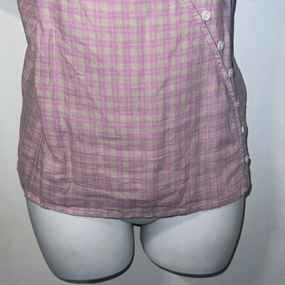 MADEWELL Linen-Blend Puff-Sleeve Button-Wrap Top in Lavender Plaid-S - Picture 4 of 9